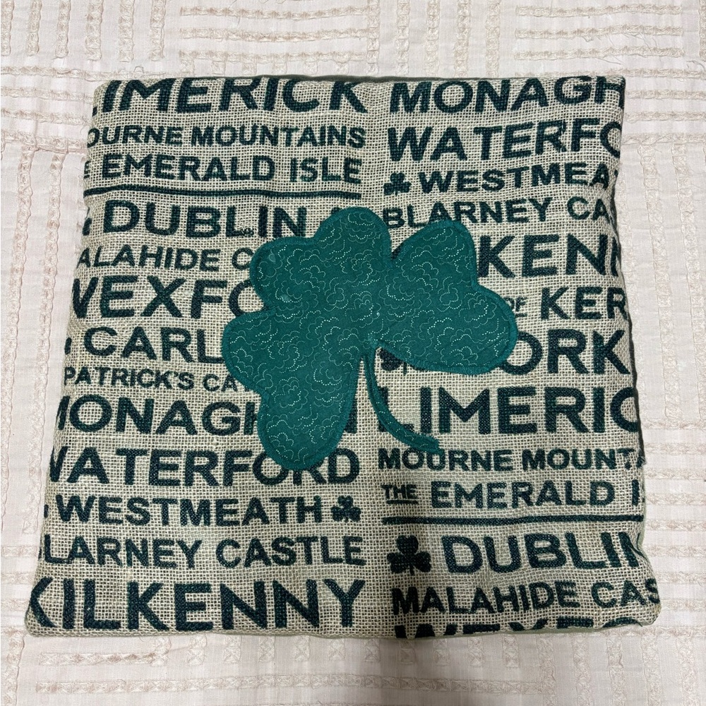 Teal Shamrock Decorative Pillow